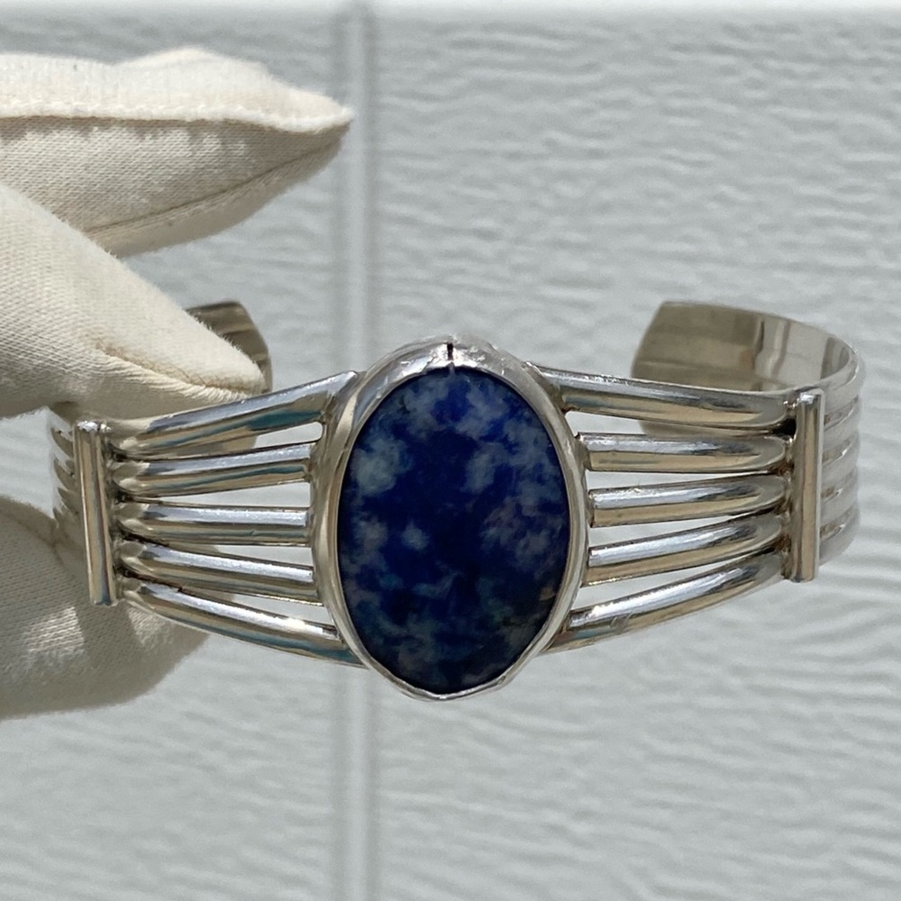 Signed - Sterling Silver and Sodalite Cuff Bracelet - Picture 13 of 15